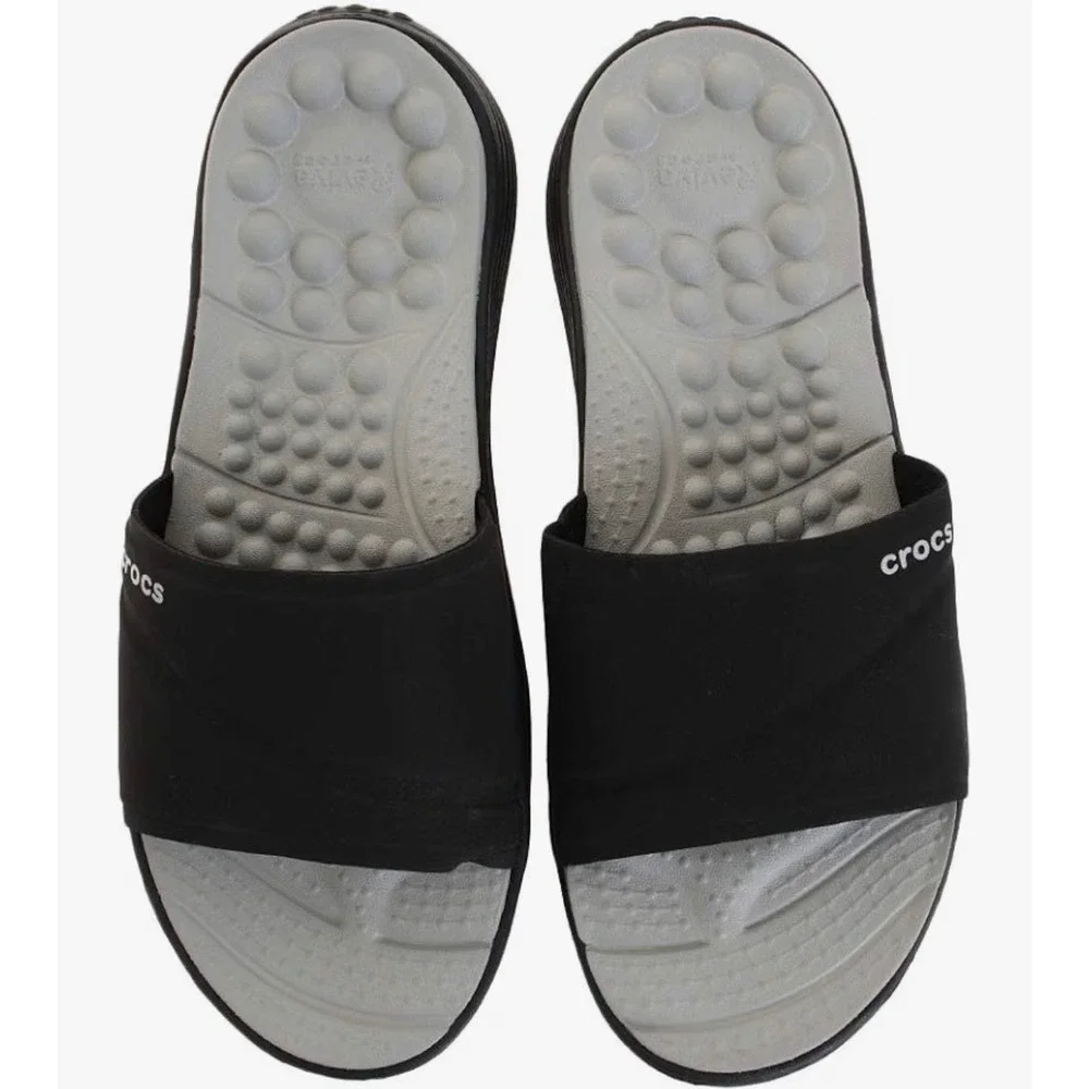 Crocs Reviva Slide Sandals Mens 10 Womens 12 Black Grey Massage Pod Athletic